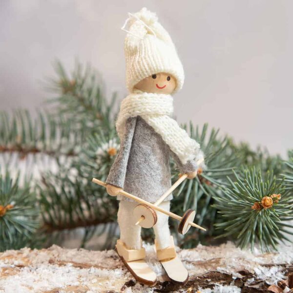 Коледна декорация-Дете скиор в сиво