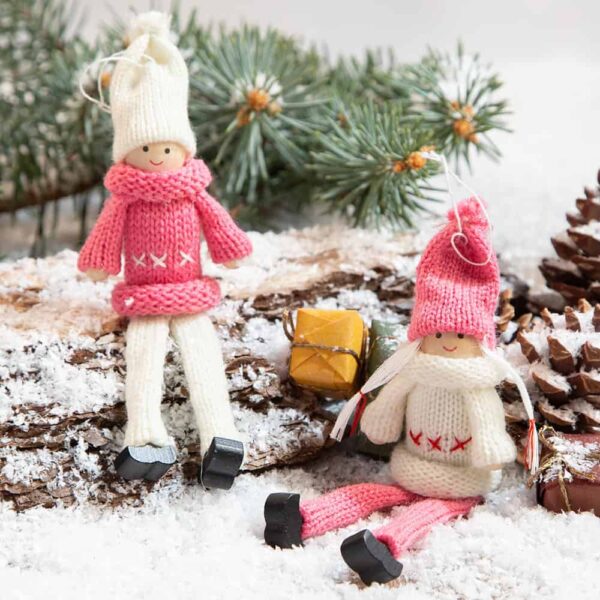 Коледна декорация-Деца с розови дрешки