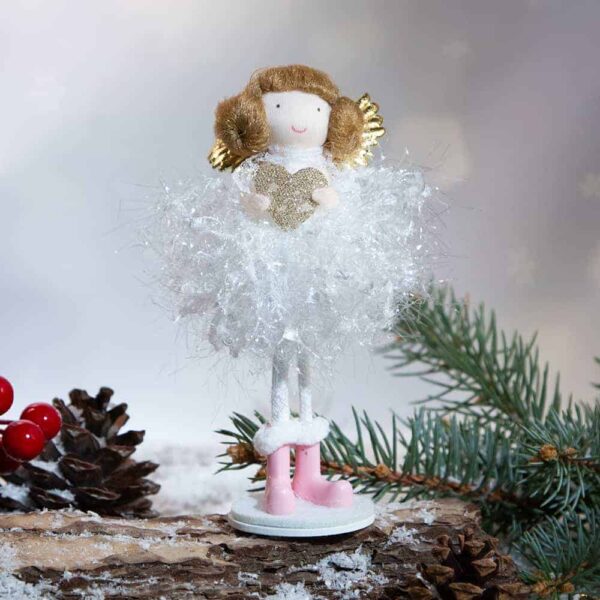 Коледна декорация - Ангел с бяла рокля