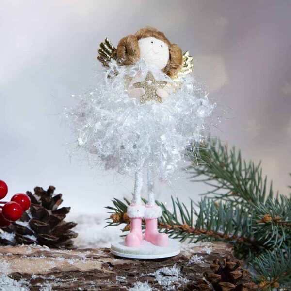 Коледна декорация - Ангел с бяла рокля