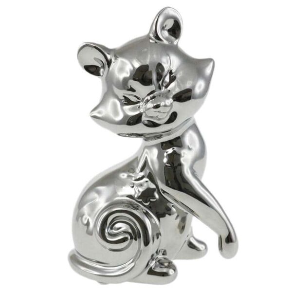 Декоративна статуетка сребърна котка