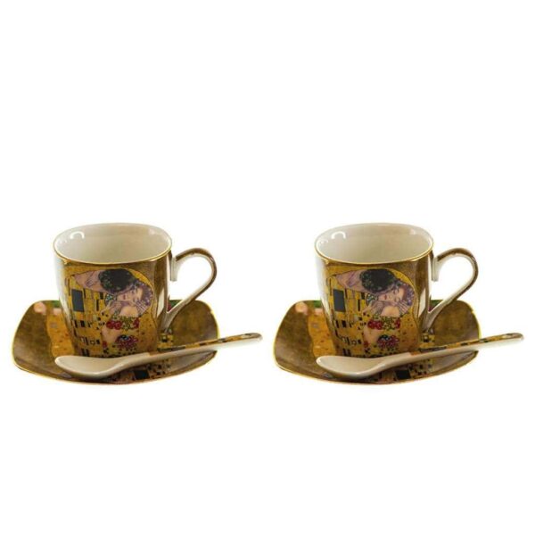 Комплект чаши за кафе от серията Целувката на златен фон